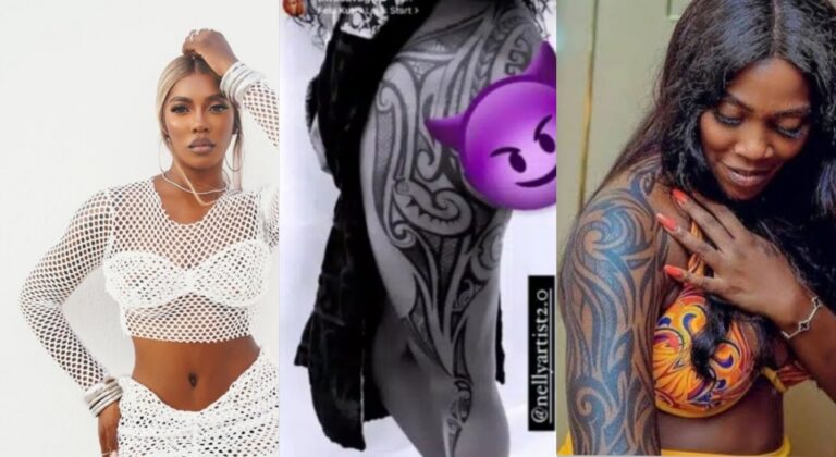 Tiwa savage shows off new leg tattoos